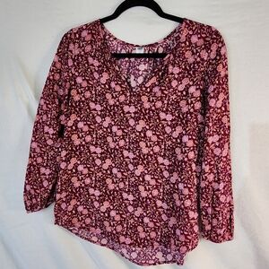 Old Navy Floral V-Neck Blouse - Pink and Burgundy